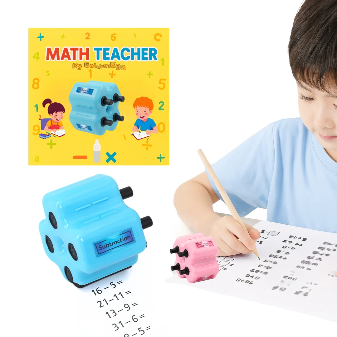 A child solving the printed math exercises with a pencil